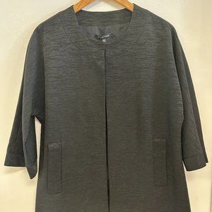 Eileen Fisher Black Ribbed Open Front Dolman 3/4 Sleeve Jacket Size M